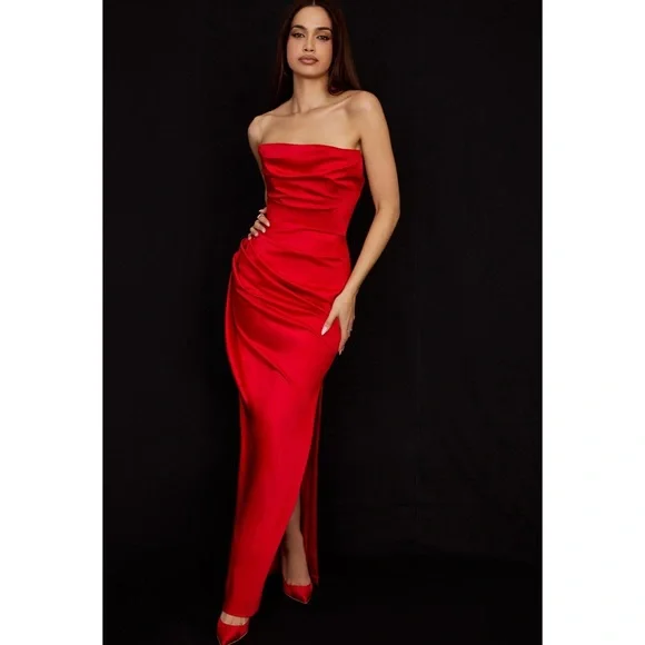 House of CB Adrienne Dress Red Satin Strapless Gown Sexy Romantic NWT Sz XL - Picture 2 of 16